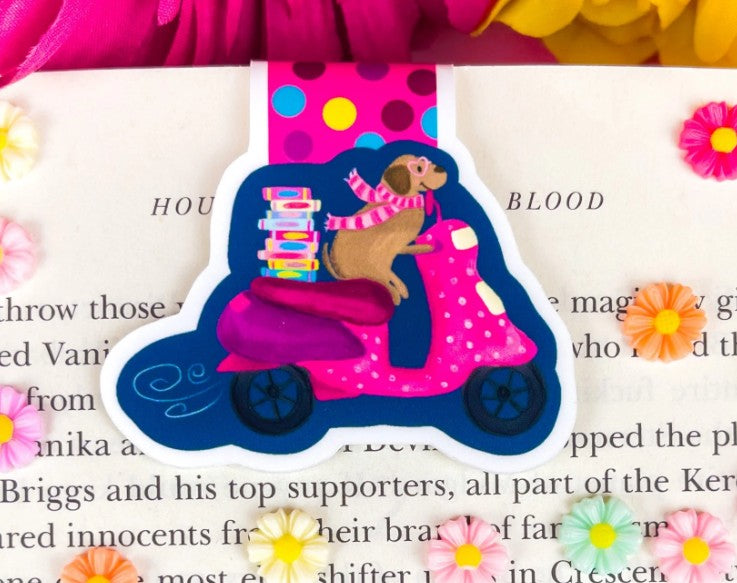 Dog on a Scooter Magnetic Bookmark